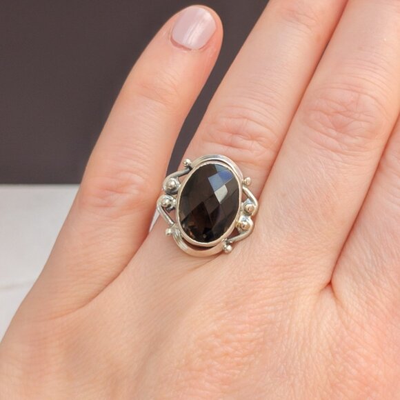 Artisan Sterling Silver Smoky Quartz Oval Ring, Size 6.75 - Picture 10 of 10